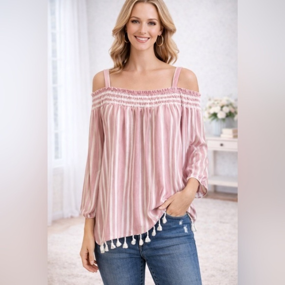 Entro Pink and White Striped Women's Top
